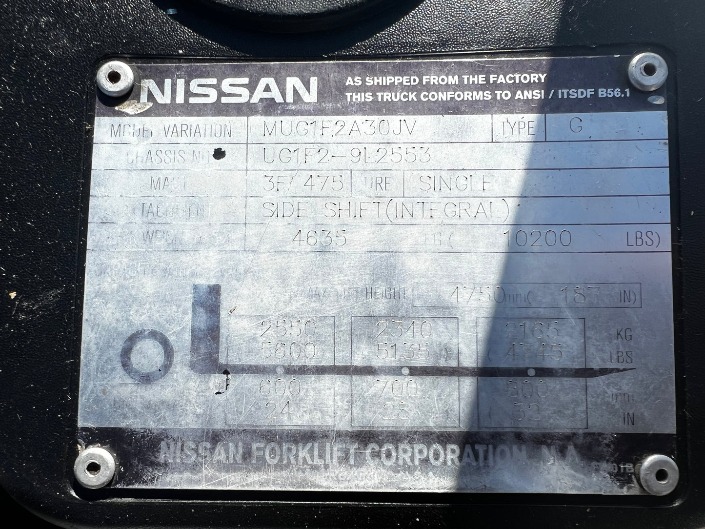 Nissan 6000lb Pneumatic Forklift with Side Shift