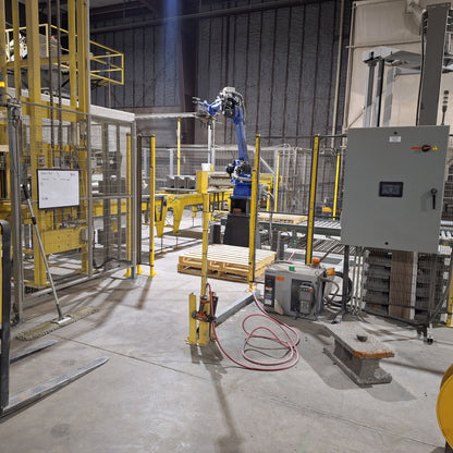 Fully Automated Concrete Block Manufacturing Line (MEC-140 ELEKTRO) + Robotic Palletizing + Wrapping + Batching & Mixing System