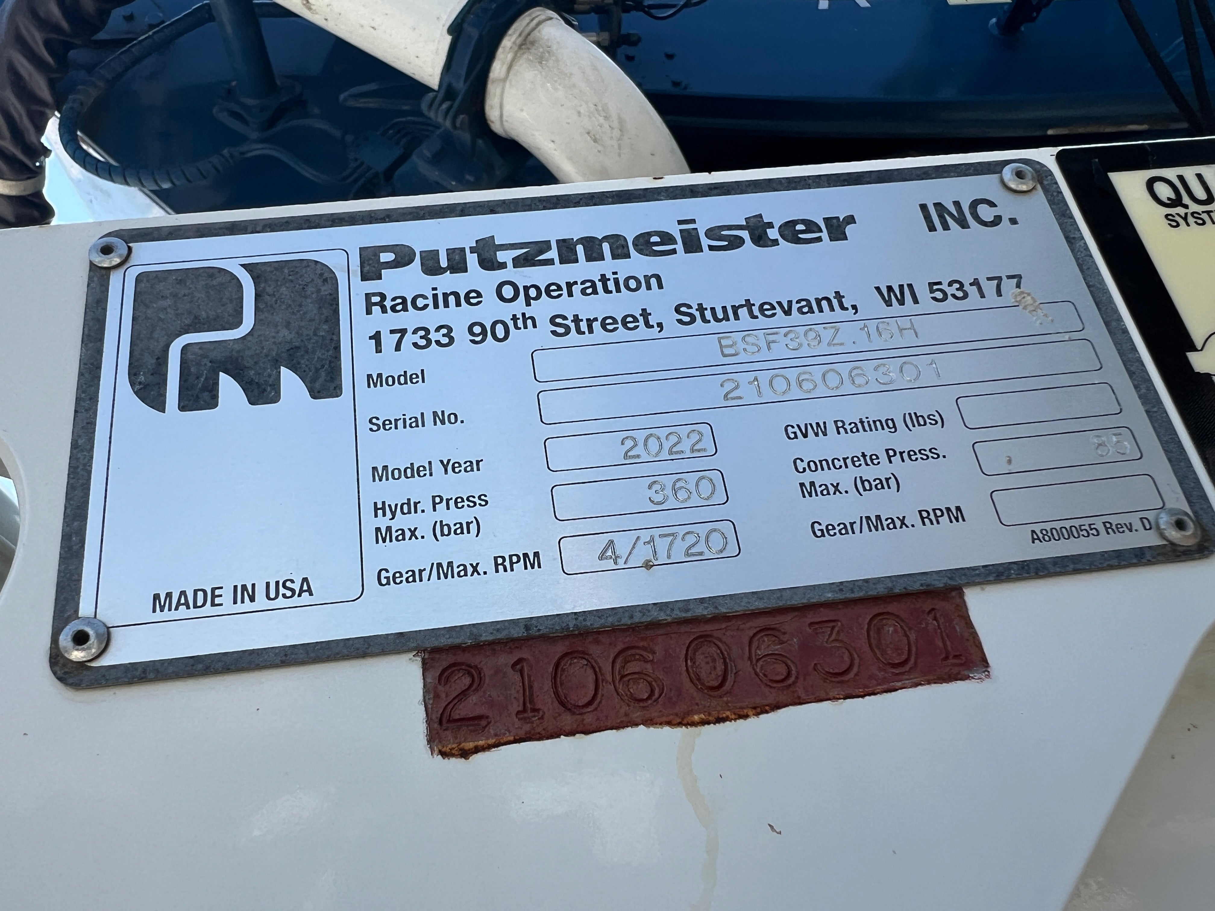 2022 Putzmeister 39m on 2021 Mack Granite Concrete Pump Truck