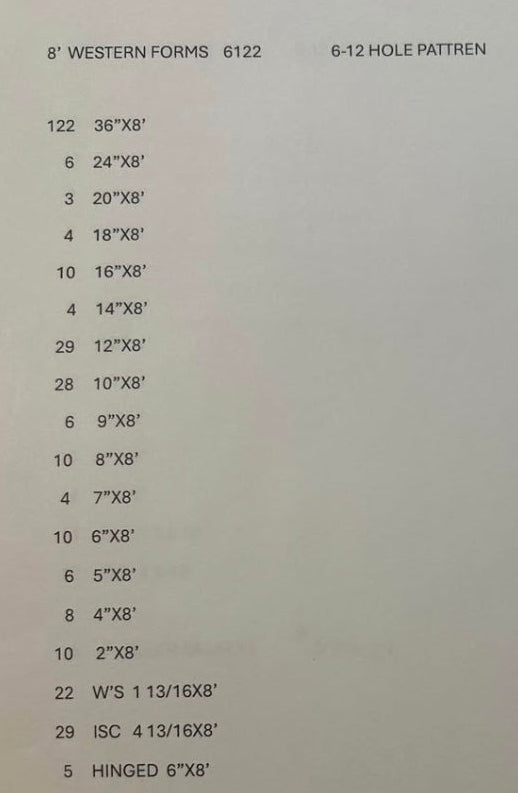 8' Set of Smooth Western Aluminum Concrete Forms