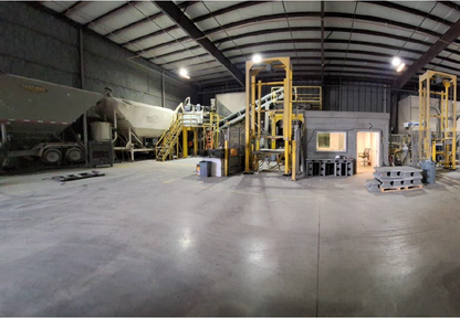 Fully Automated Concrete Block Manufacturing Line (MEC-140 ELEKTRO) + Robotic Palletizing + Wrapping + Batching & Mixing System