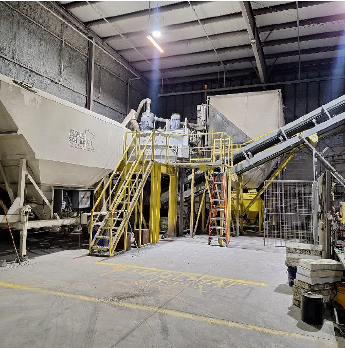 Fully Automated Concrete Block Manufacturing Line (MEC-140 ELEKTRO) + Robotic Palletizing + Wrapping + Batching & Mixing System